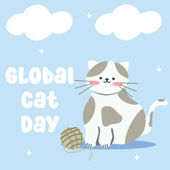 Global Cat Day. Suitable for flat design graphic illustration for template social media post, flyer design, flat illustration, banner, poster, greeting card, etc
