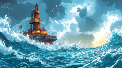 Obraz premium Large oil rig in rough seas