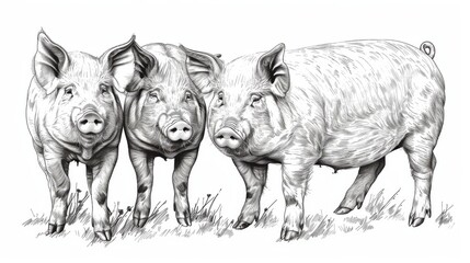Three Potbellied Pigs in Clean White Background