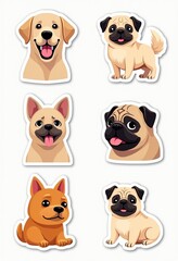 Obraz premium Charming Dog Breed Set: Labrador, Pekingese, Pug & Bulldog - Versatile Designs for Pet Business Logos, Shelter Stickers & Canine Event Branding