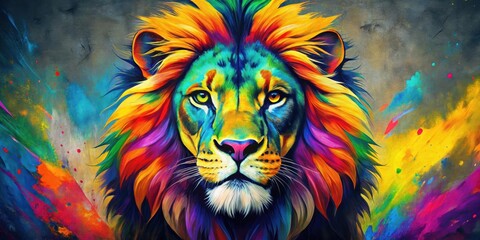Colorful pop art lion head on grunge background, lion, head, colorful, pop art, grunge, background, wild, animal