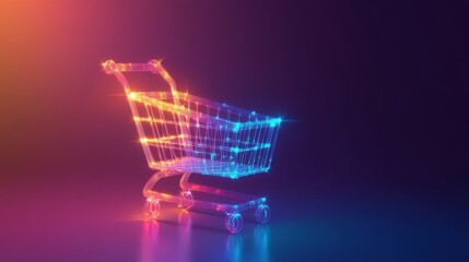  Illustration of a shopping cart icon with glowing light