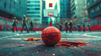 Deflated Basketball on Empty City Court