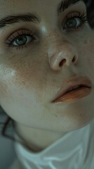 Fototapeta premium Close Up Portrait of a Woman with Wet Skin and Freckles