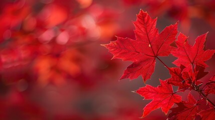 Fototapeta premium Gorgeous Autumn Red Maple Leaf Forest Background Picture: A Captivating Seasonal Display. Admire the Beauty and Tranquility.