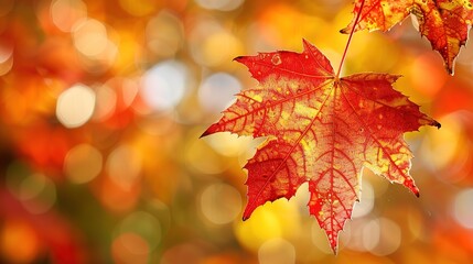 Fototapeta premium Gorgeous Autumn Red Maple Leaf Forest Background Picture: A Captivating Seasonal Display. Admire the Beauty and Tranquility.