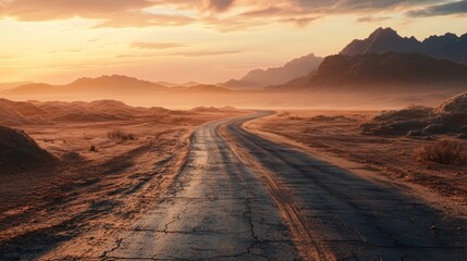 A winding road through a vast, arid desert landscape