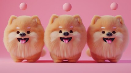 Fototapeta premium Cute 3D Minimalist Pomeranian Characters on Pink Background