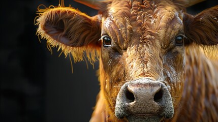 Close-Up Portrait of a Brown Cow with Intricate Details