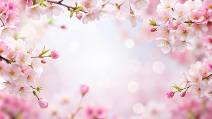 Dreamy cherry blossoms as border on white background, cherry blossoms, floral, pastel, whimsical, serene, nature, spring