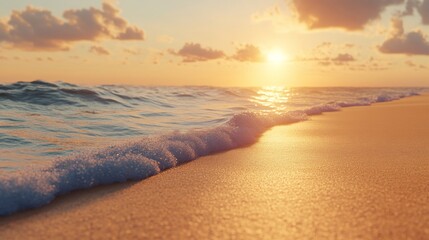 Fototapeta premium Golden beach at dusk, the sun setting behind the horizon