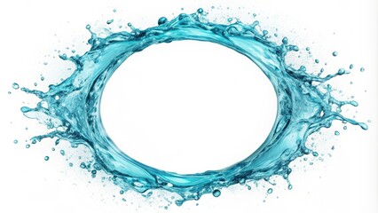 water splashing round frame in aqua color, isolated liquid splash, water, splashing, round frame, aqua, isolated, liquid