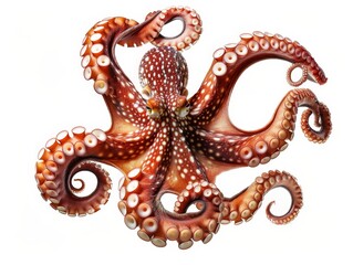 Fototapeta premium Red Octopus with White Spots Isolated On White