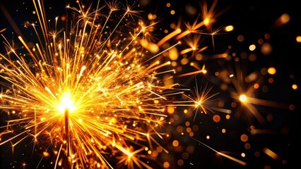 Obraz premium Fire sparks bursting in the air against a black backdrop, sparks, fire, detail, isolated, bright, glowing, heat, energy