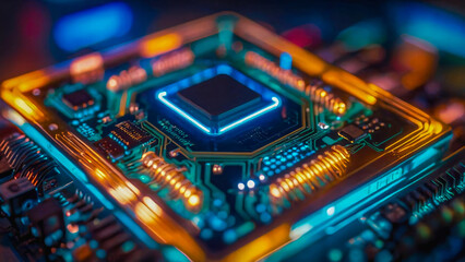 AI-generated Image of electronic circuitry a closeup of interconnected electronic components, such as resistors, transistors, capacitors, inductors, and diodes
