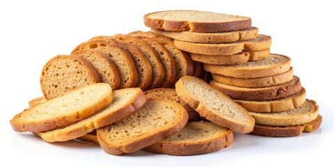 Round bread rusks pile, whole wheat toast slices isolated on background, round, bread, rusks, pile, whole wheat, toast