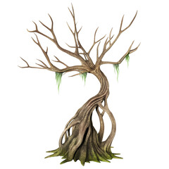 wildwood tree with moss 3D render illustration