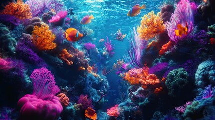 Vibrant Coral Reef with Tropical Fish and Underwater Plants