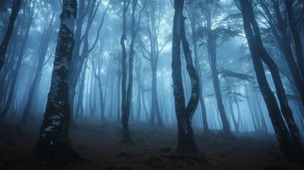 Fototapeta premium Misty Forest with Curling Fog and Ghostly Ambiance