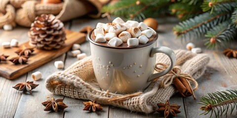 Creamy hot chocolate in a cozy mug with marshmallows, warm, sweet, beverage, cocoa, winter, comforting, drink, cozy