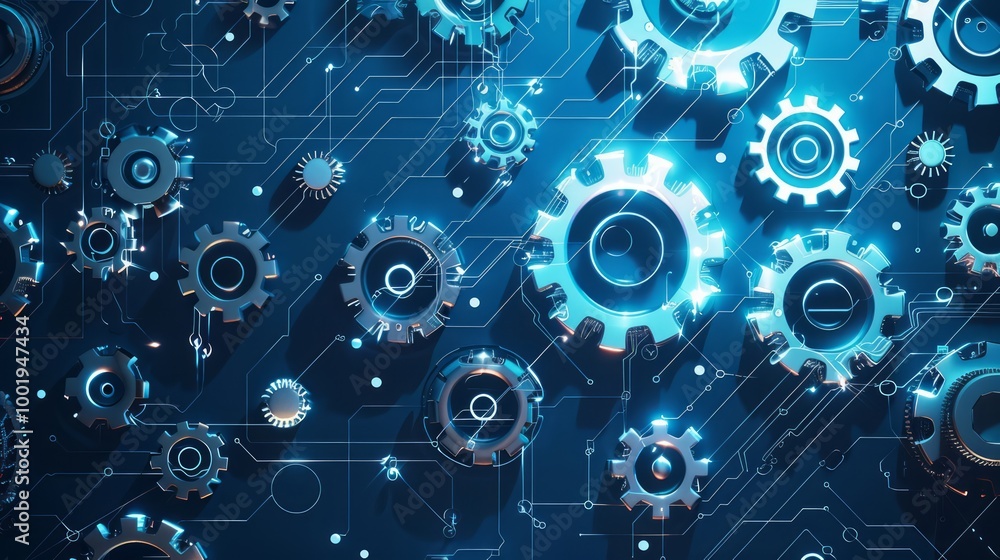 Poster digital circuit visualization with gears and technology
