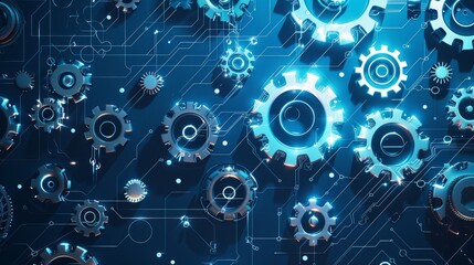 Fototapeta premium Digital Circuit Visualization with Gears and Technology