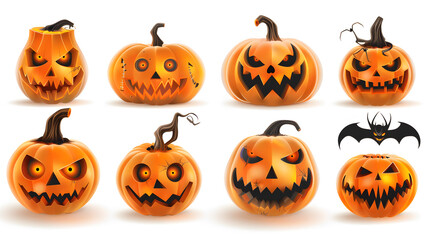 Halloween Pumpkin Set with Spooky Faces and Autumn Vibes