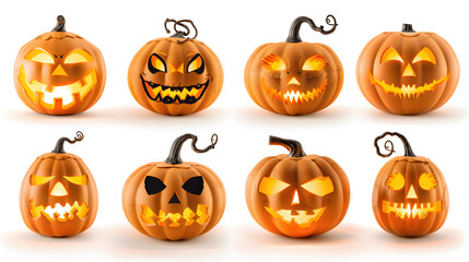 Halloween Pumpkin Set with Spooky Faces and Autumn Vibes