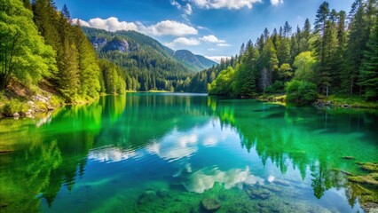 Beautiful Gr?ner See (Green Lake) surrounded by lush greenery in Styria, Austria , Tourism, hiking, nature