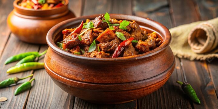 Delicious and spicy Kerala style beef dry fry in a clay pot , Kerala, beef, mutton, dry fry, spicy, curry, ghee rice, kappa