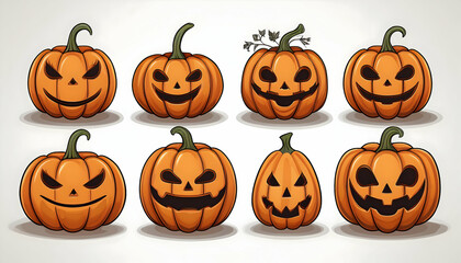 Halloween Pumpkin Set with Spooky Faces and Autumn Vibes