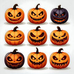 Halloween Pumpkin Set with Spooky Faces and Autumn Vibes