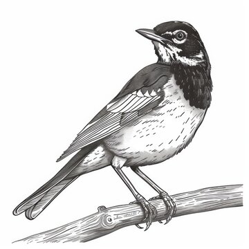 black and white bird perched on branch clip art preview