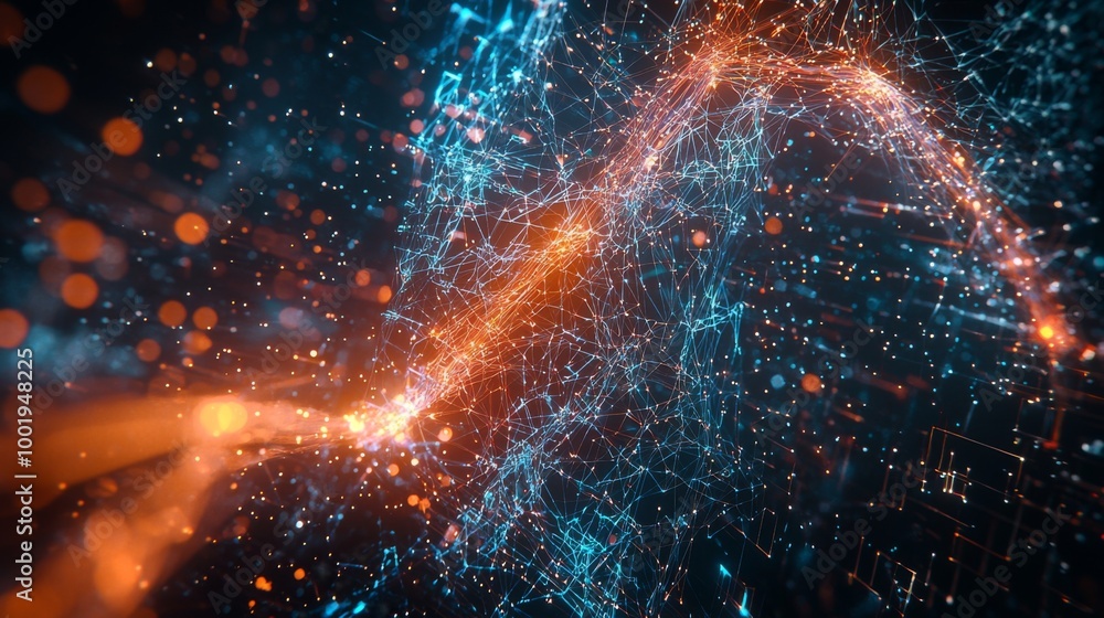 Aufkleber abstract digital network with glowing lines and particles
