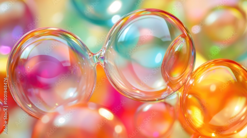 Poster abstract soap bubbles with swirling bold colors and vibrant reflections, creating a dynamic and play