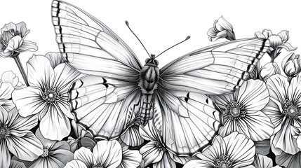 Fototapeta premium black and white butterfly on white, coloring book