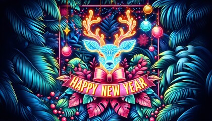 Happy New Year, Neon Deer, Tropical