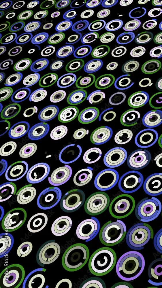 Poster abstract field of small same size loading rings. animation. digital background with small icons, con