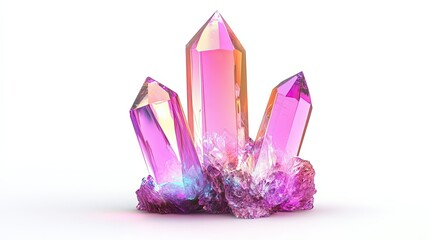 Obraz premium Three iridescent pink crystal points on a purple and blue crystal base