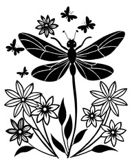 Dragonfly Flowers SVG Silhouette vector art