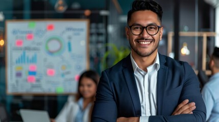 Fototapeta premium Stylish Latino Businessman in Modern Office Space