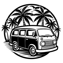 Vintage Beach Van Vector Silhouette