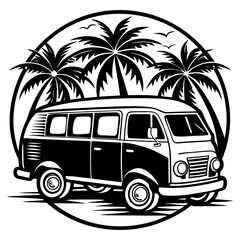Vintage Beach Van Vector Silhouette