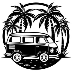 Vintage Beach Van Vector Silhouette