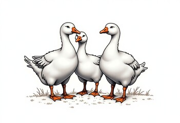 Obraz premium Farm-to-Table Artistry: Vintage Duck & Goose Illustrations for Farmers Market Promotions - Hand-Drawn Engraving Style Sketches with Ribbon on Clean White