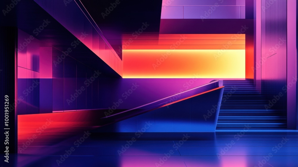 Poster architectural elements illuminated by bold gradients, creating a futuristic and elegant visual maste