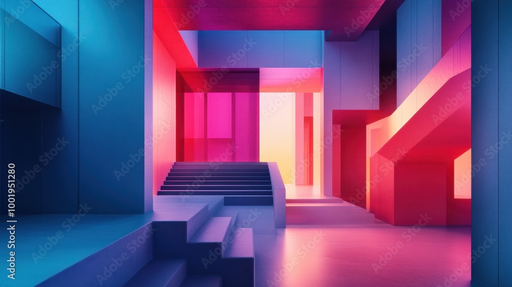 Aufkleber architectural elements illuminated by bold gradients, creating a futuristic and elegant visual maste