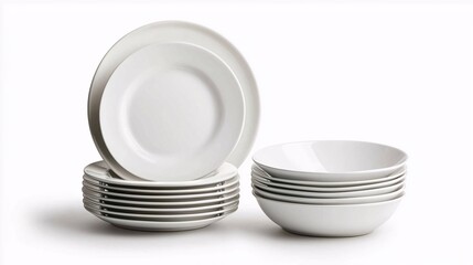 Stack of White Plates and Bowls on Clean Surface