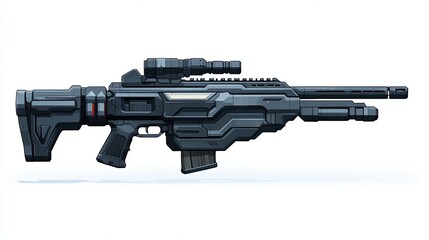 Futuristic Black Rifle with Scope and Integrated Sight