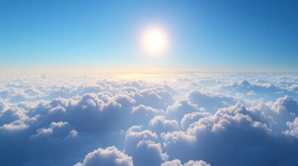 Fototapeta premium A bright morning above the clouds, with a rich blue sky and a small sun just over the horizon